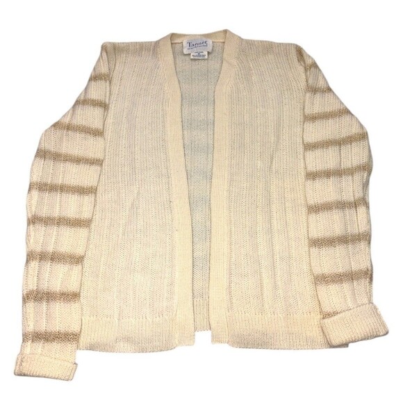Vintage Wool Cardigan Women's Medium Ivory Gold Accents Sweater Tanner NC Open - Picture 1 of 6